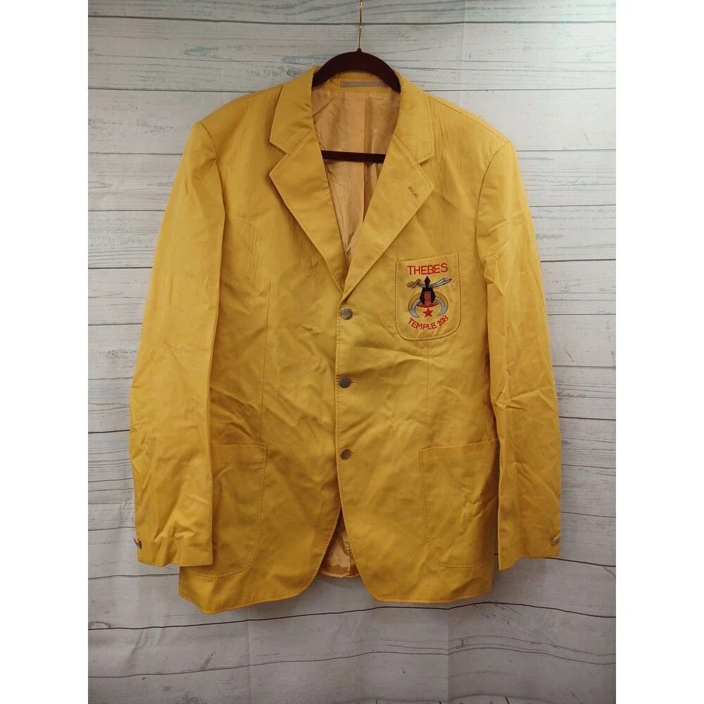 Vtg Thebes Temple 208 Suit Jacket Blazer Sport Coat Mens Sz 48 Mustard Chest 48